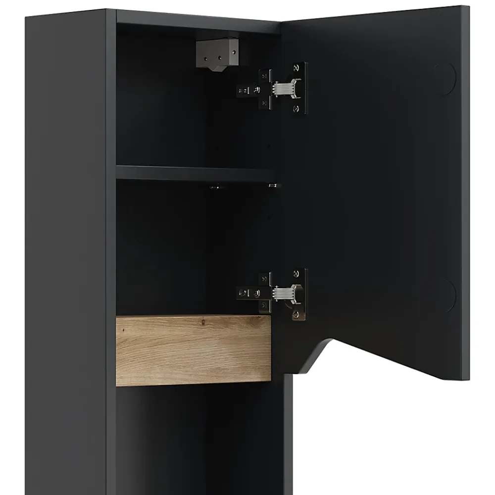 Armoire De Salle De Bains|Vicco Armoire de Anthracite 30x67cm avec porte et compartiment ouvert