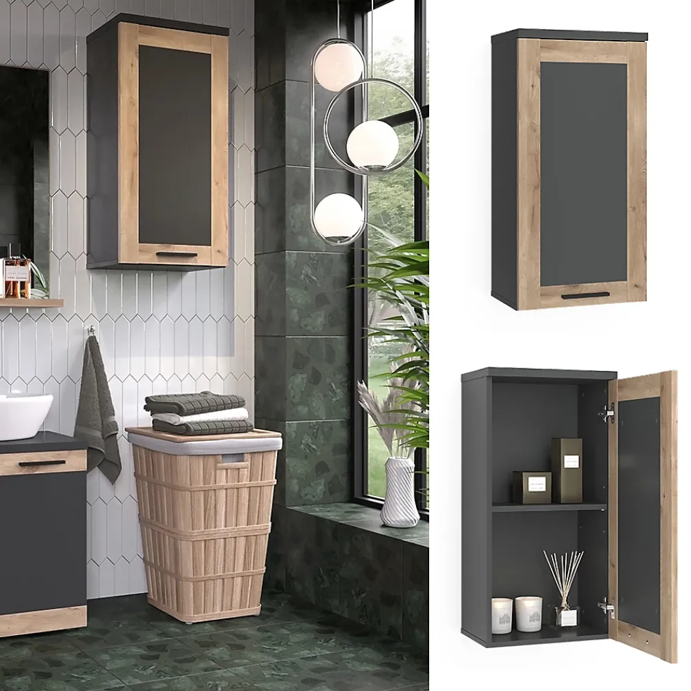 Armoire De Salle De Bains|Vicco Armoire de salle de bain Anthracite/Viking Oak 40.3x79.6cm