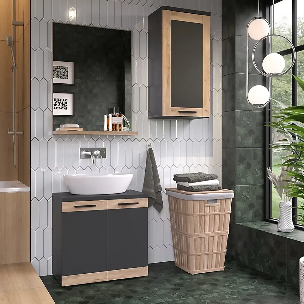 Armoire De Salle De Bains|Vicco Armoire de salle de bain Anthracite/Viking Oak 40.3x79.6cm