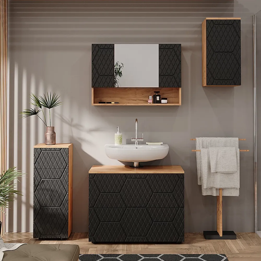 Vicco Armoire de salle de bain Anthracite avec structure en nid dabeille 30x59cm 2 compartiments, salle de bain