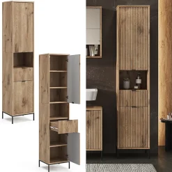 Vicco Armoire de salle de bain Chêne Viking 40x190cm avec porte et tiroir