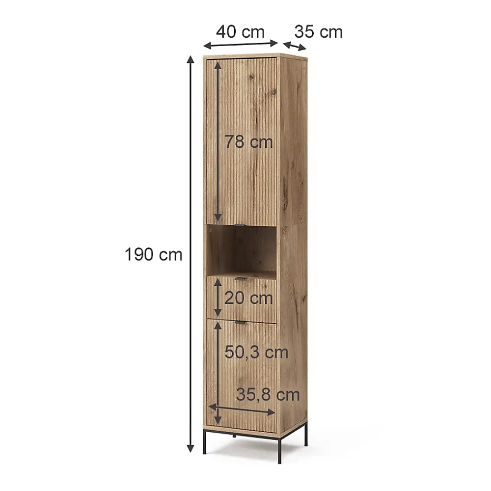 Vicco Armoire de salle de bain Chêne Viking 40x190cm avec porte et tiroir