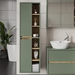 Vicco Armoire de salle de bain Vert/Anthracite 50x170cm avec des étagères ouvertes