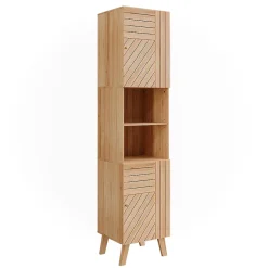 Vicco Armoire de salle de bain Bambou 40x177cm avec 2 portes