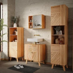 Vicco Armoire de salle de bain Bambou 40x177cm avec 2 portes