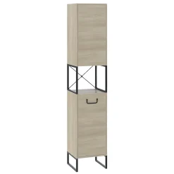 Colonne De Salle De Bains|Vicco Armoire de salle de bain Chêne/noir 36x185cm avec 2 portes