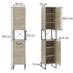 Colonne De Salle De Bains|Vicco Armoire de salle de bain Chêne/noir 36x185cm avec 2 portes