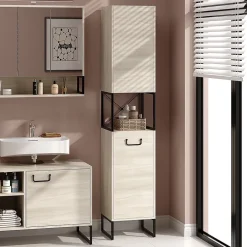 Colonne De Salle De Bains|Vicco Armoire de salle de bain Chêne/noir 36x185cm avec 2 portes