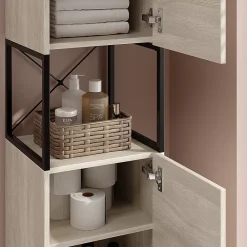 Colonne De Salle De Bains|Vicco Armoire de salle de bain Chêne/noir 36x185cm avec 2 portes