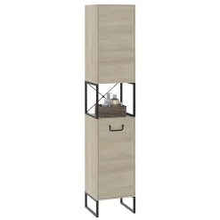 Colonne De Salle De Bains|Vicco Armoire de salle de bain Chêne/noir 36x185cm avec 2 portes