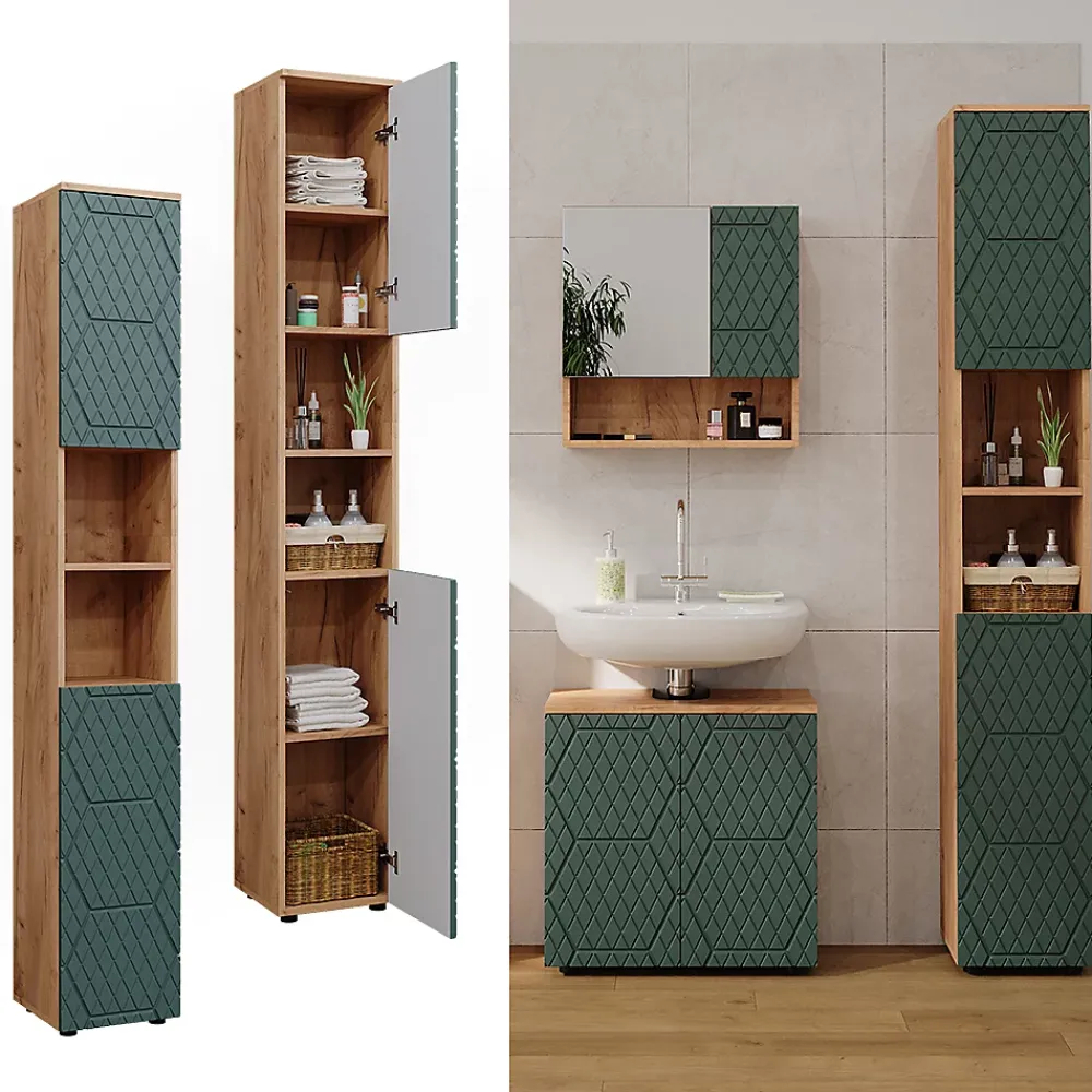 Colonne De Salle De Bains|Vicco Armoire de salle de bain Vert/force de lor Chêne 30x192cm