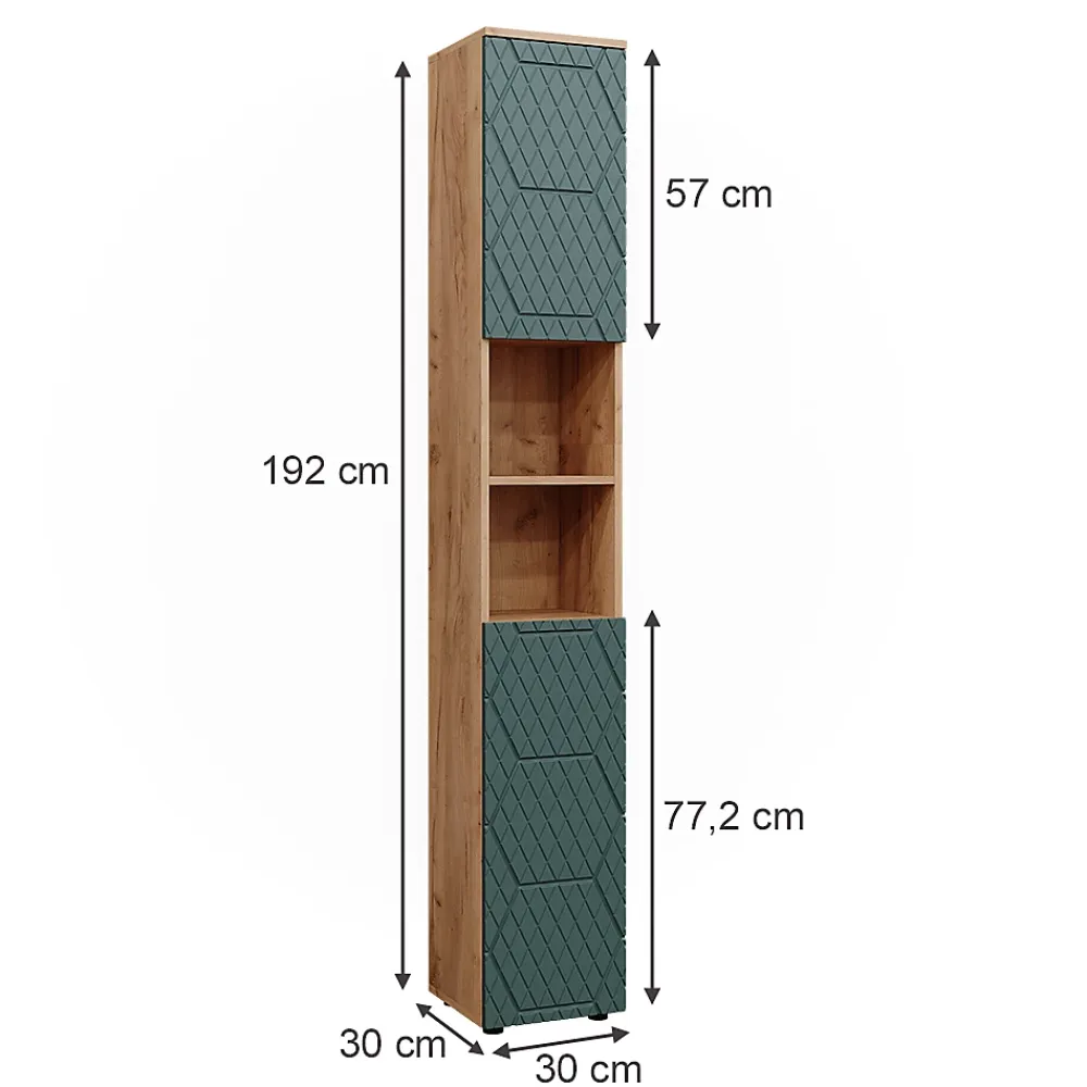 Colonne De Salle De Bains|Vicco Armoire de salle de bain Vert/force de lor Chêne 30x192cm