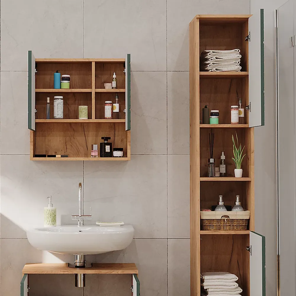 Colonne De Salle De Bains|Vicco Armoire de salle de bain Vert/force de lor Chêne 30x192cm