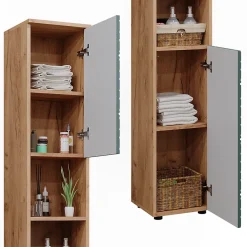 Colonne De Salle De Bains|Vicco Armoire de salle de bain Vert/force de lor Chêne 30x192cm