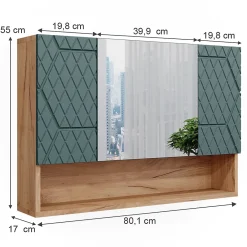 Armoire De Toilette|Vicco Armoire de salle de bain avec miroir Vert/force de lor Chêne 80.1x55cm