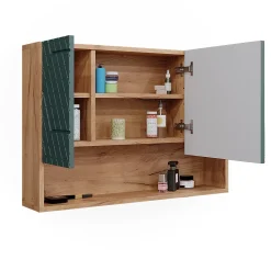 Armoire De Toilette|Vicco Armoire de salle de bain avec miroir Vert/force de lor Chêne 80.1x55cm
