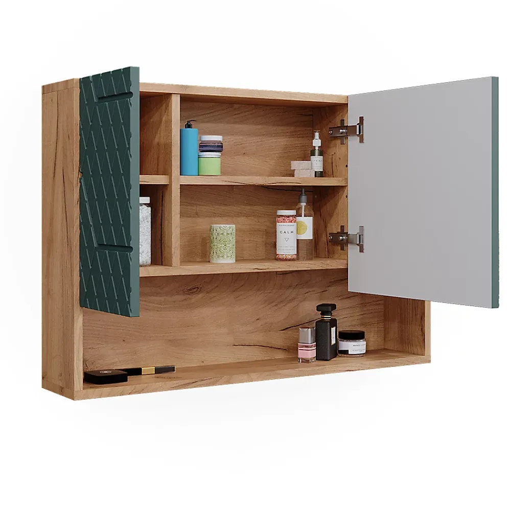 Armoire De Toilette|Vicco Armoire de salle de bain avec miroir Vert/force de lor Chêne 80.1x55cm
