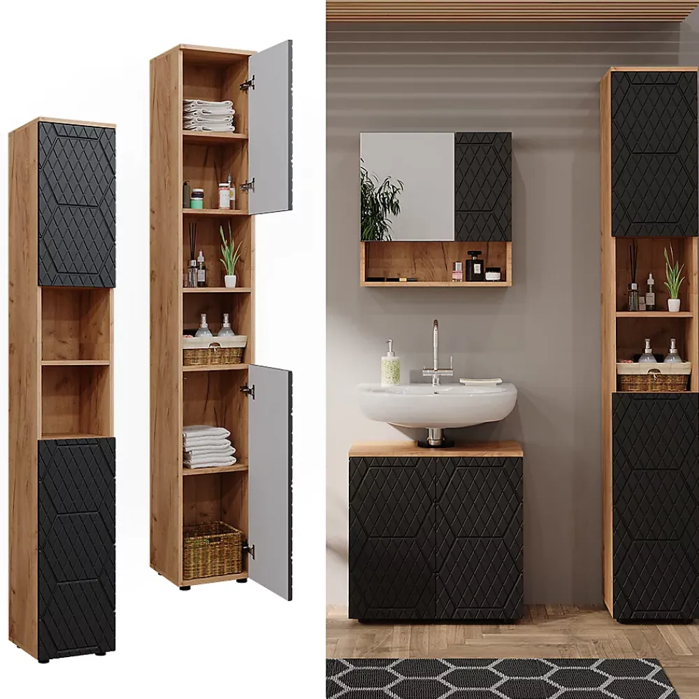 Colonne De Salle De Bains|Vicco Armoire de salle de bain Anthracite avec structure en nid dabeille 30x192cm