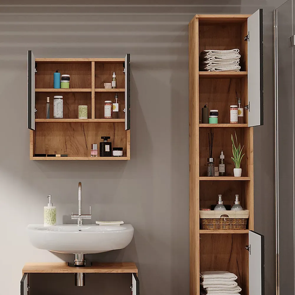 Colonne De Salle De Bains|Vicco Armoire de salle de bain Anthracite avec structure en nid dabeille 30x192cm