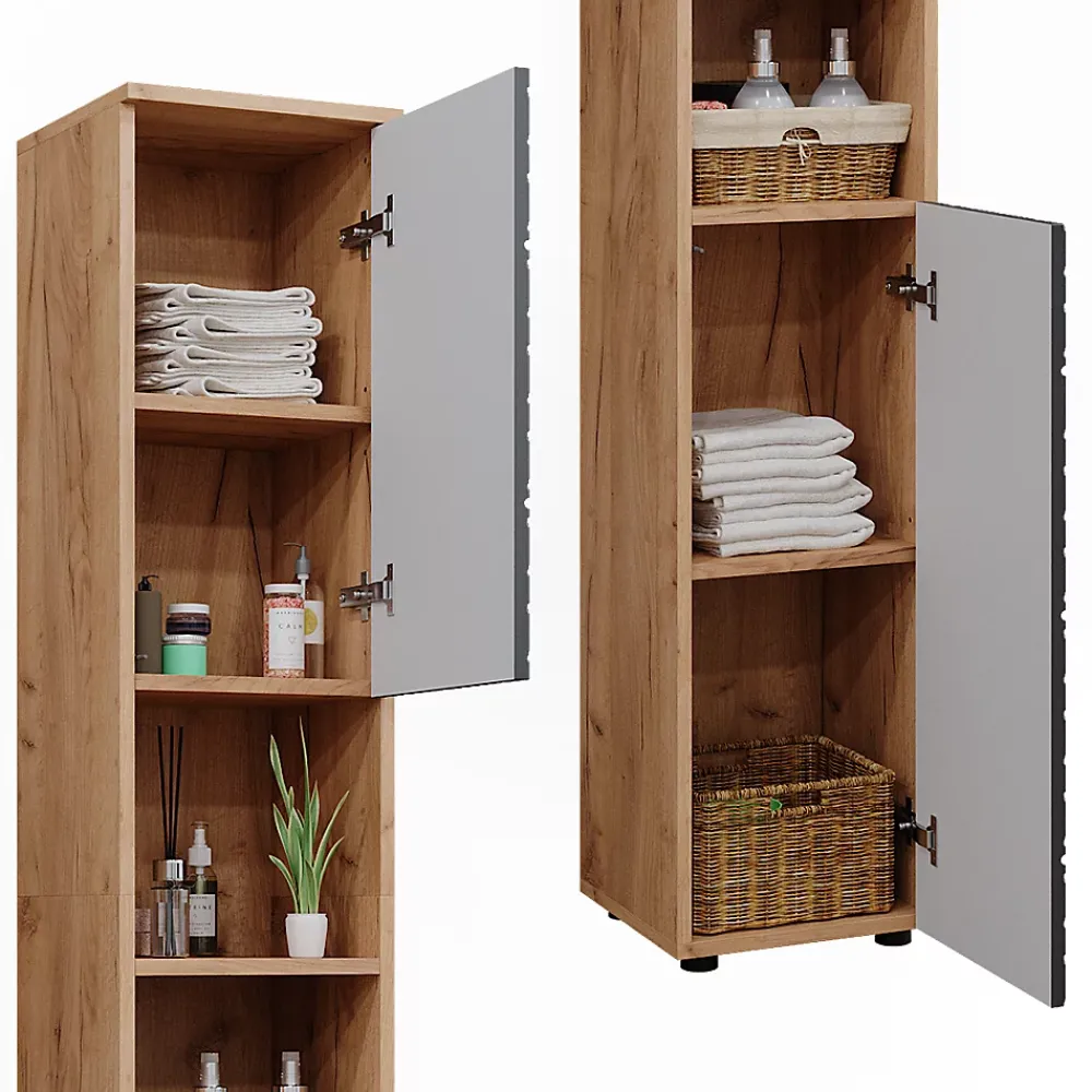 Colonne De Salle De Bains|Vicco Armoire de salle de bain Anthracite avec structure en nid dabeille 30x192cm
