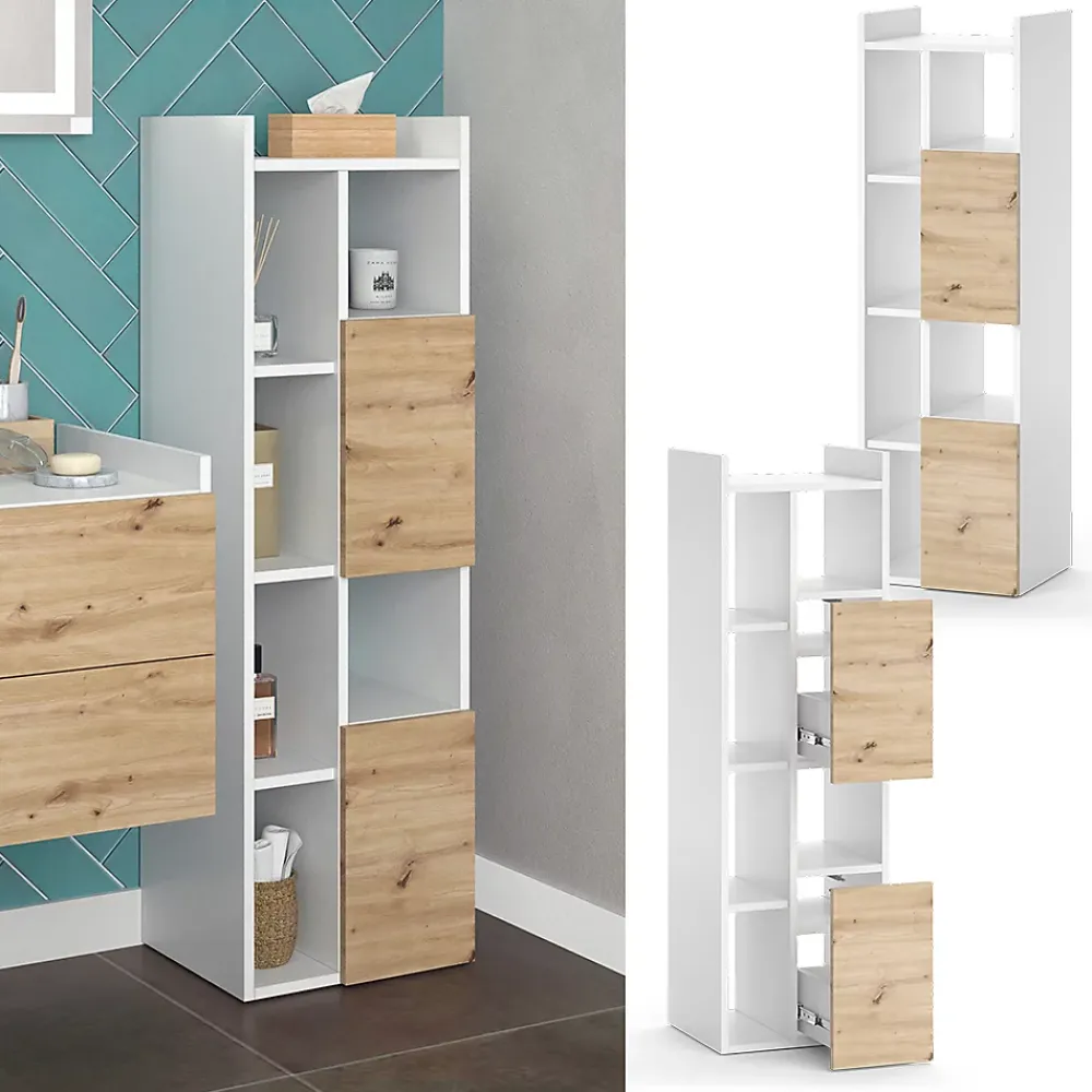 Colonne De Salle De Bains|Vicco Armoire de salle de bain Blanc 36x117cm avec 2 tiroirs