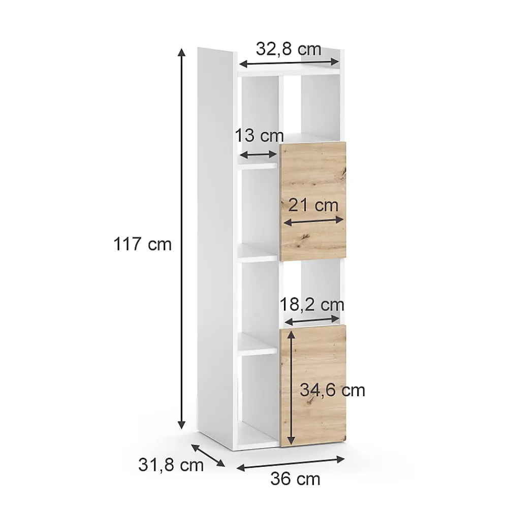 Colonne De Salle De Bains|Vicco Armoire de salle de bain Blanc 36x117cm avec 2 tiroirs