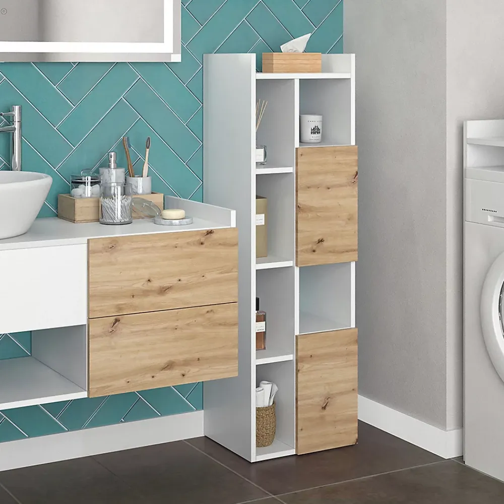Colonne De Salle De Bains|Vicco Armoire de salle de bain Blanc 36x117cm avec 2 tiroirs