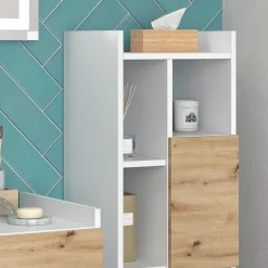 Colonne De Salle De Bains|Vicco Armoire de salle de bain Blanc 36x117cm avec 2 tiroirs