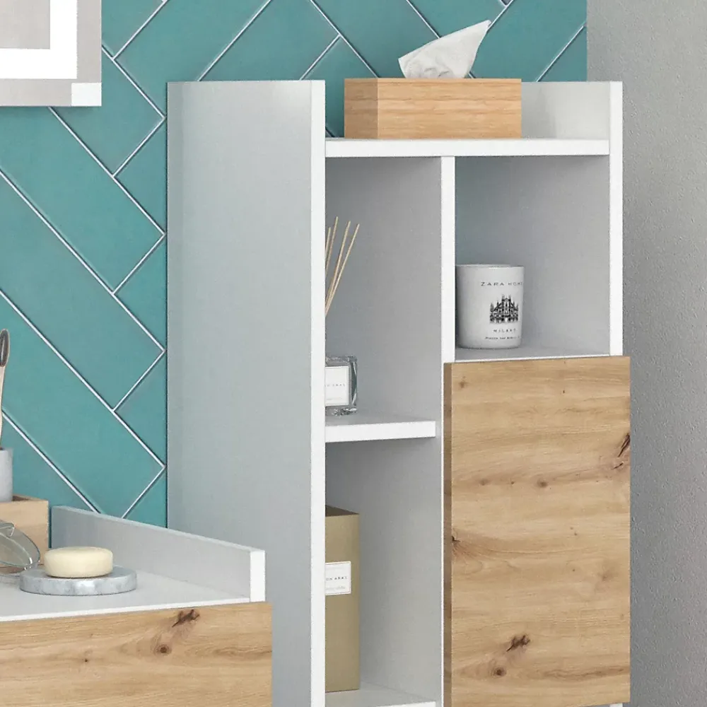 Colonne De Salle De Bains|Vicco Armoire de salle de bain Blanc 36x117cm avec 2 tiroirs