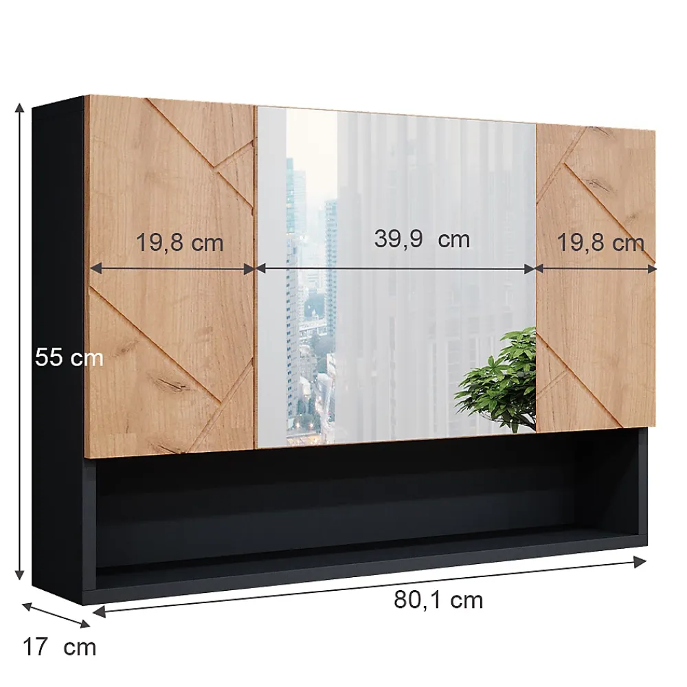 Armoire De Toilette|Vicco Armoire de toilette Chêne doré/anthracite 80.1x55cm