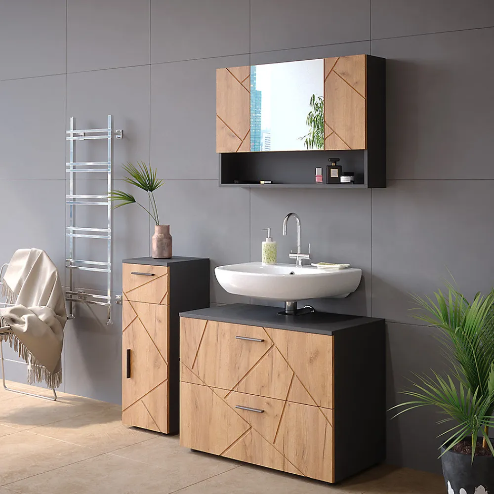 Armoire De Toilette|Vicco Armoire de toilette Chêne doré/anthracite 80.1x55cm