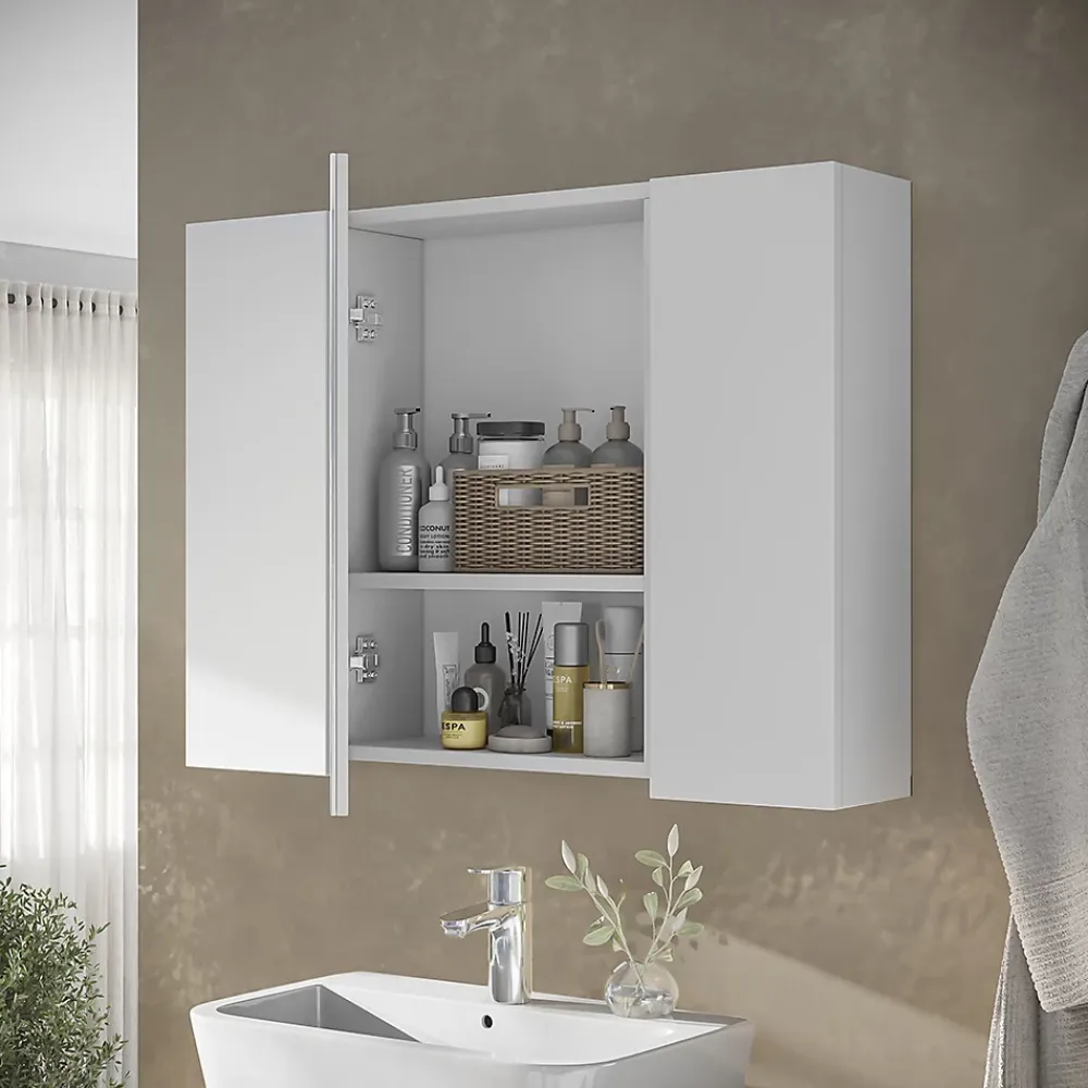 Armoire De Toilette|Vicco Armoire de toilette Blanc 80x59.2cm avec des étagères