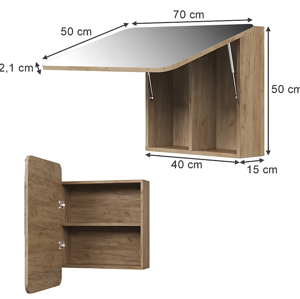 Armoire De Toilette|Vicco Armoire de toilette Chêne de force doré 70x50cm avec des étagères