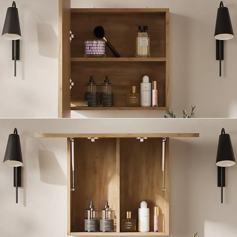 Armoire De Toilette|Vicco Armoire de toilette Chêne de force doré 70x50cm avec des étagères