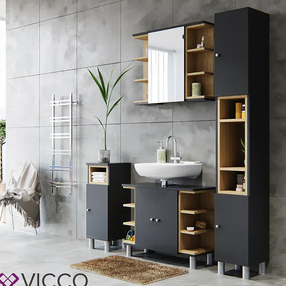 Armoire De Toilette|Vicco Armoire de toilette Anthracite 79.6x64cm