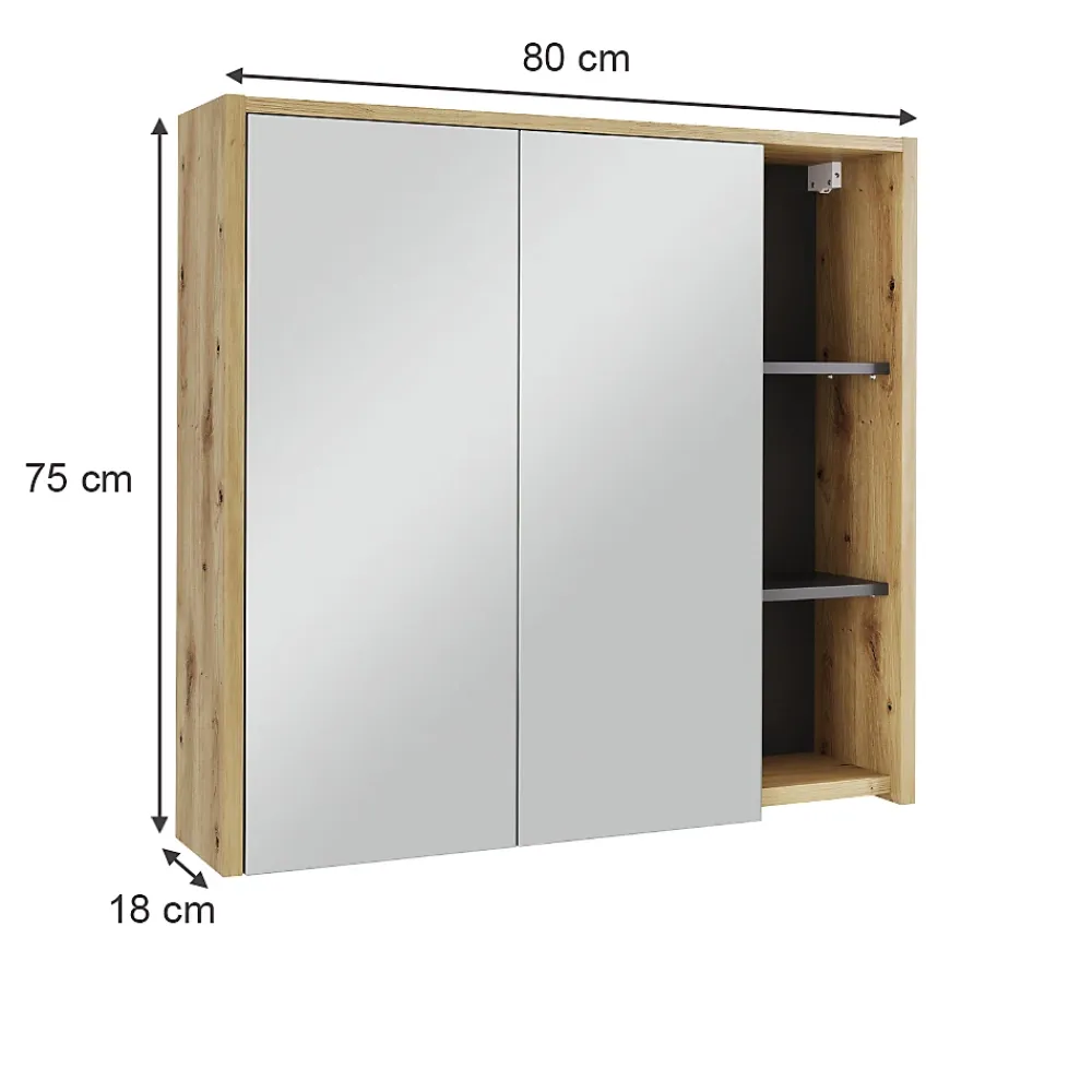 Vicco Armoire de toilette Artisan/gris 80x75cm avec des étagères ouvertes