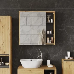 Vicco Armoire de toilette Artisan/gris 80x75cm avec des étagères ouvertes