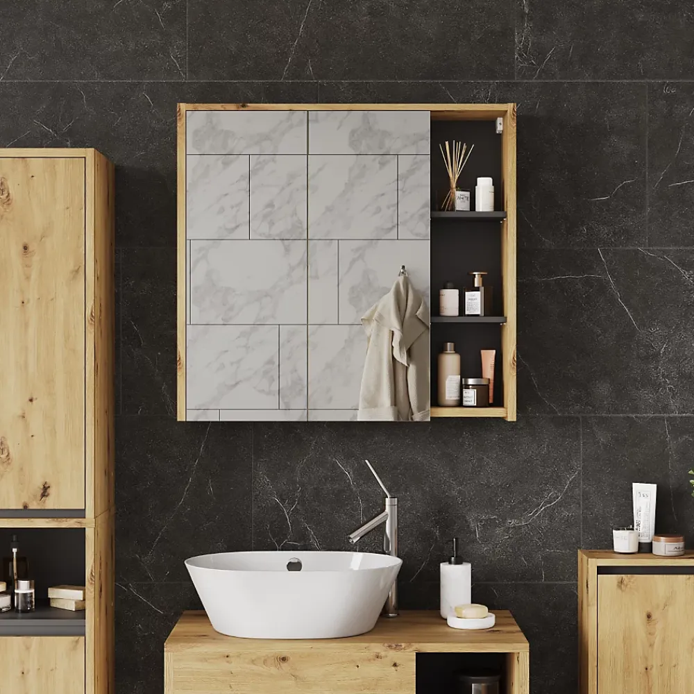 Vicco Armoire de toilette Artisan/gris 80x75cm avec des étagères ouvertes