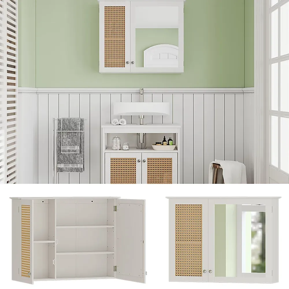 Armoire De Toilette|Vicco Armoire de toilette Blanc 68x49cm avec 2 portes