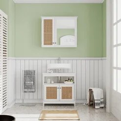 Armoire De Toilette|Vicco Armoire de toilette Blanc 68x49cm avec 2 portes