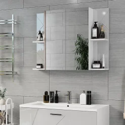 Vicco Armoire de toilette blanc/blanc brillant 100x75cm avec 2 portes