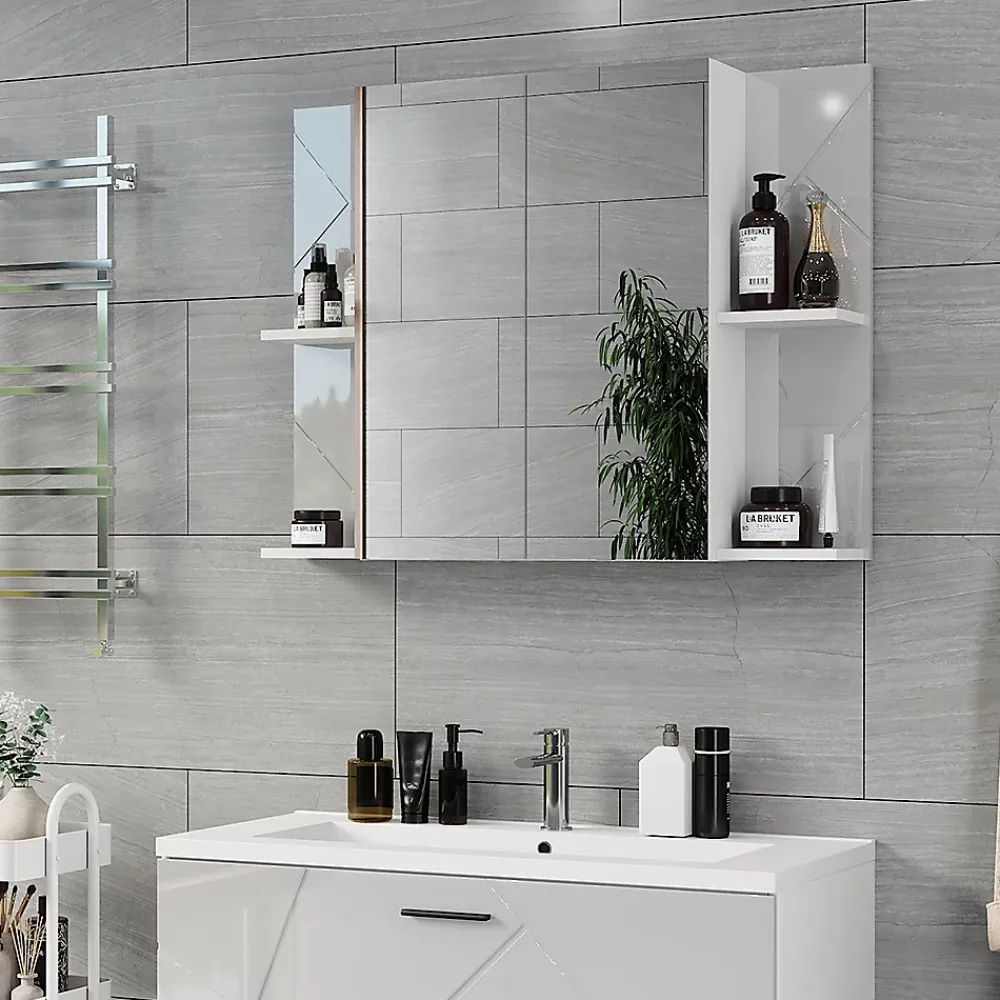 Vicco Armoire de toilette blanc/blanc brillant 100x75cm avec 2 portes