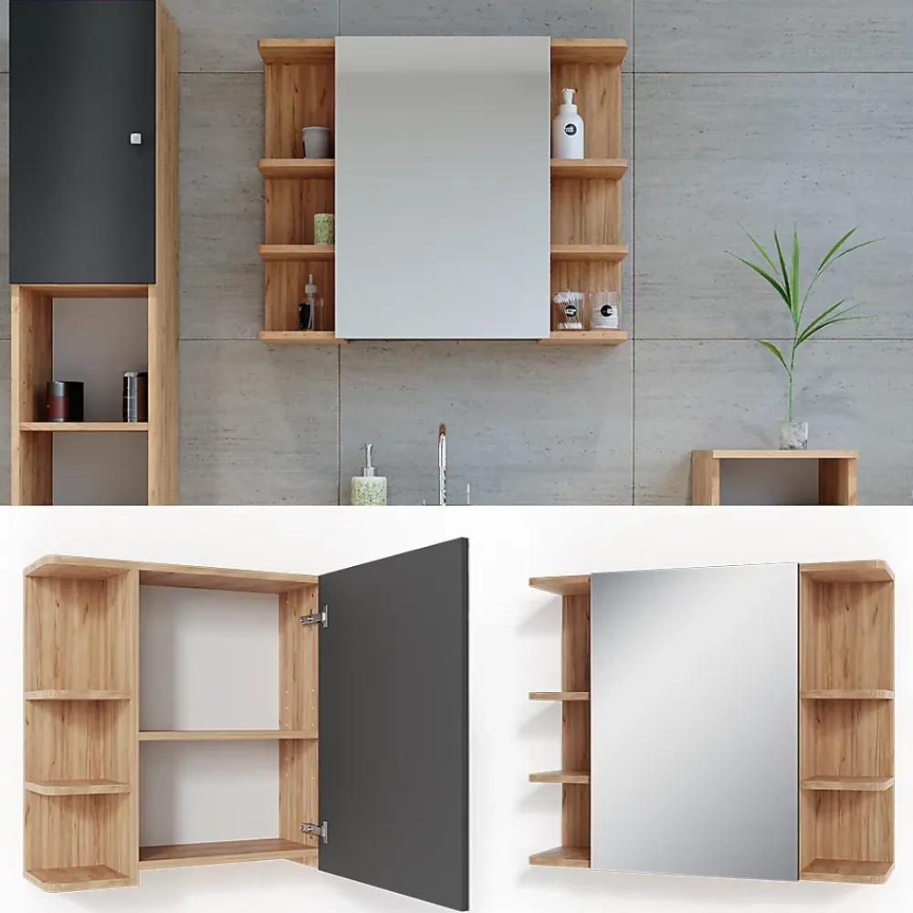 Armoire De Toilette|Vicco Armoire de toilette Chêne de force doré 79.6x64cm