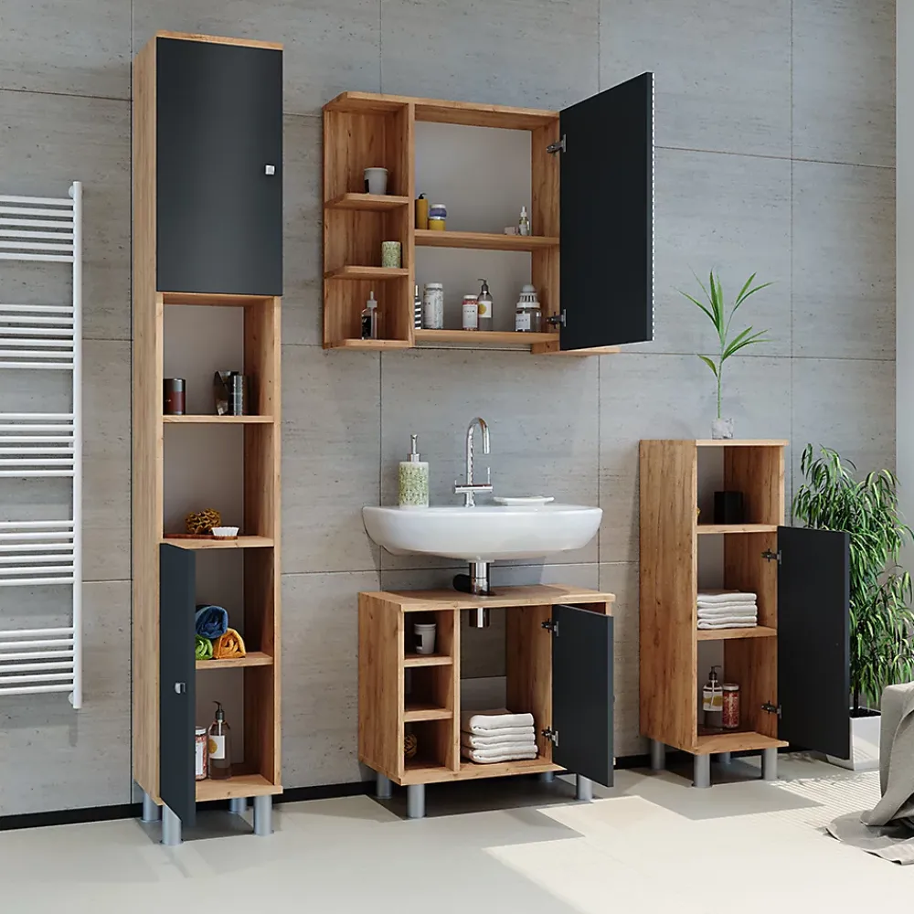 Armoire De Toilette|Vicco Armoire de toilette Chêne de force doré 79.6x64cm