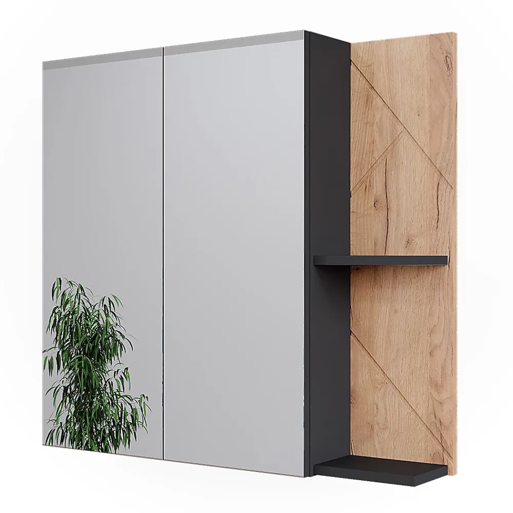 Vicco Armoire de toilette Anthracite/chêne doré 80x75cm