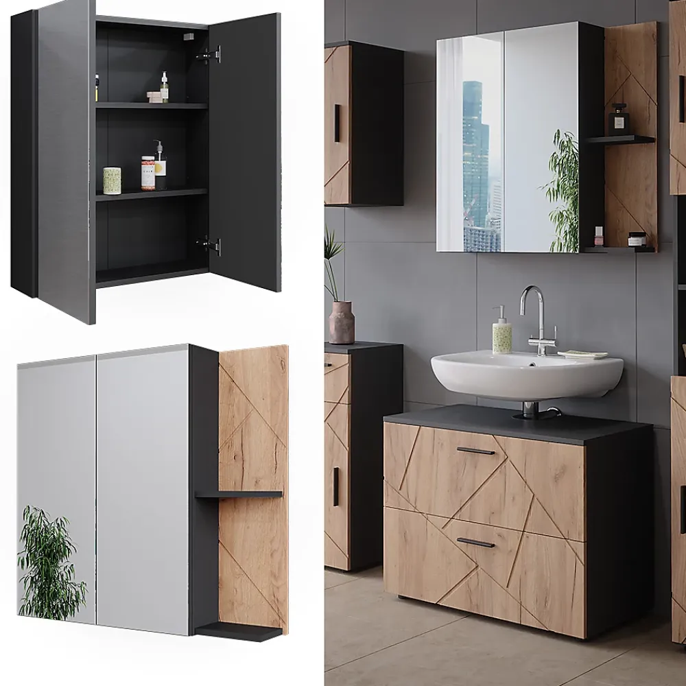 Vicco Armoire de toilette Anthracite/chêne doré 80x75cm