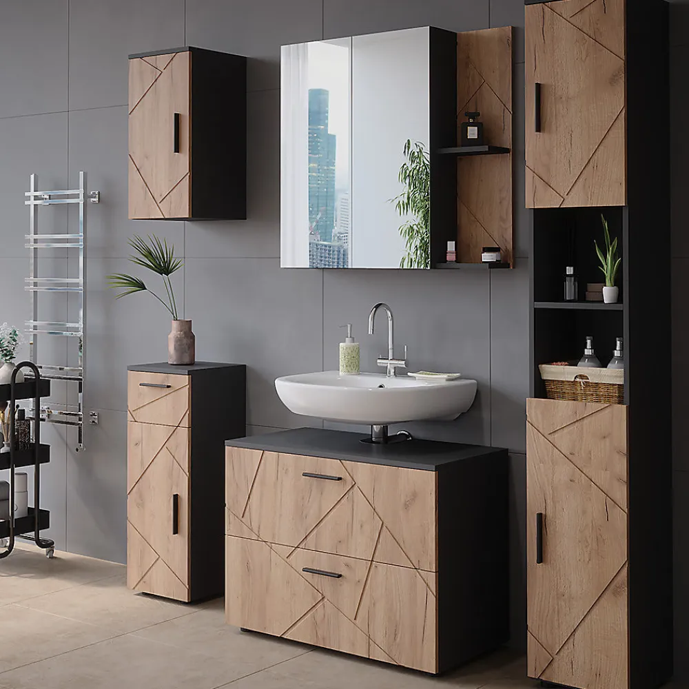 Vicco Armoire de toilette Anthracite/chêne doré 80x75cm