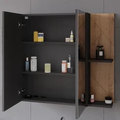Vicco Armoire de toilette Anthracite/chêne doré 80x75cm