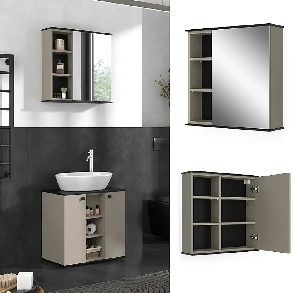 Vicco Armoire de toilette Grège 60x60cm avec miroir