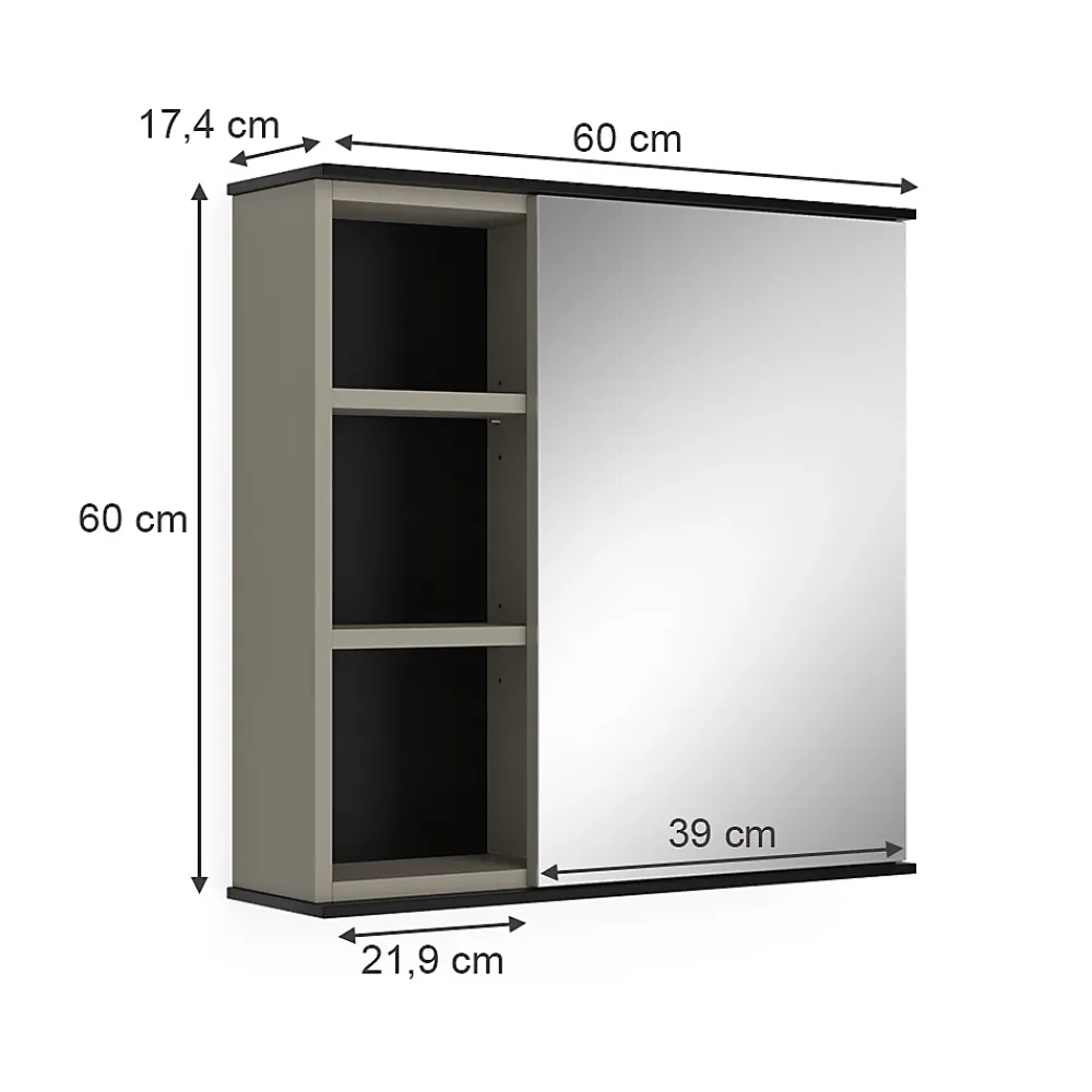 Vicco Armoire de toilette Grège 60x60cm avec miroir